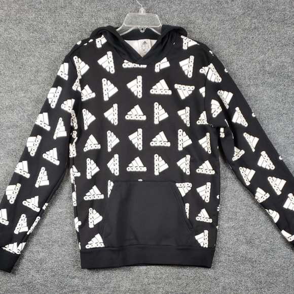 adidas Men's All Over Print Fleece Hoodie Black White - Picture 1 of 8